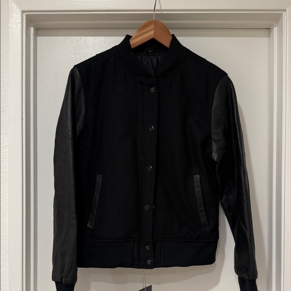 Burk’s Bay Black Women's Wool Leather Sleeve Varsity Jacket Sz M - Picture 2 of 9